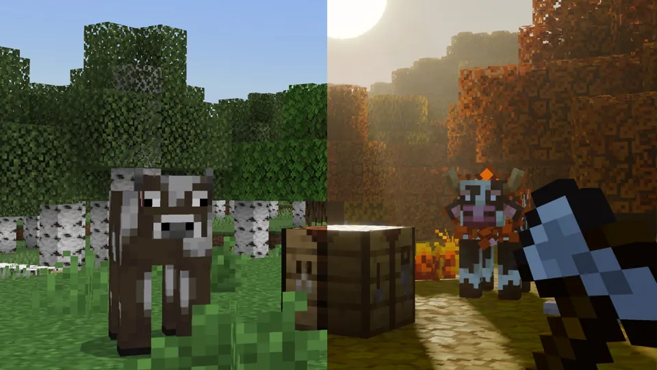 Vanilla pasture, then the same spot in Fall