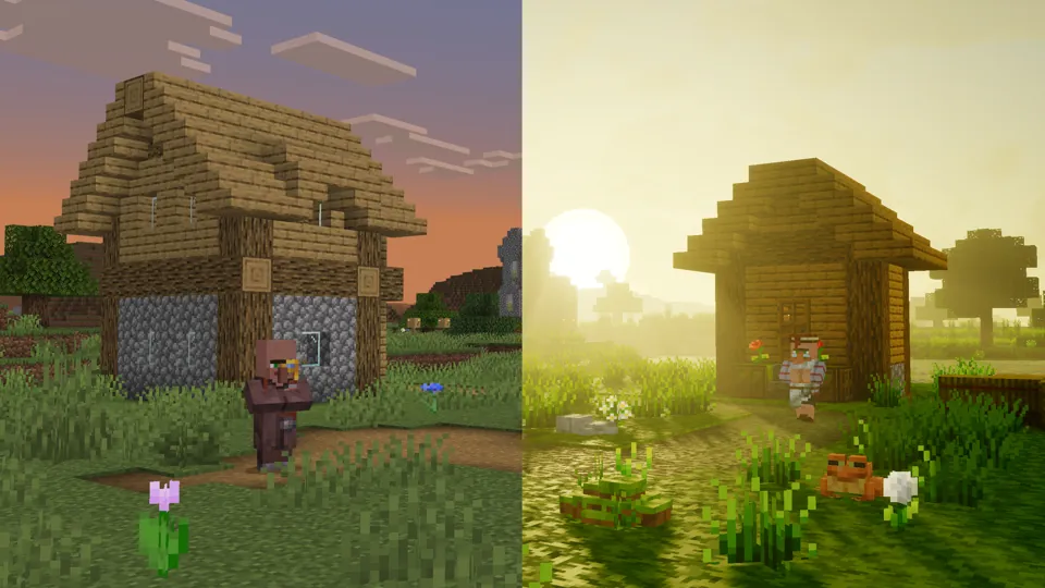 Vanilla village, then the same light in Summer